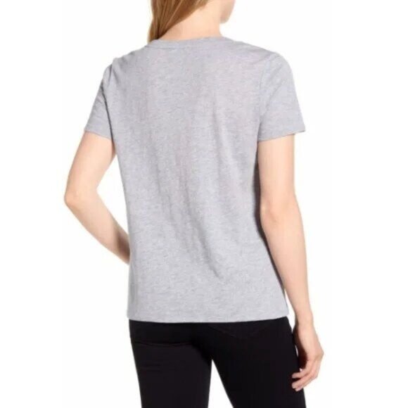 Vince Camuto Short Sleeve V Neck Top S Grey Relaxed Fit Embellished T Shirt NWT - Picture 9 of 9